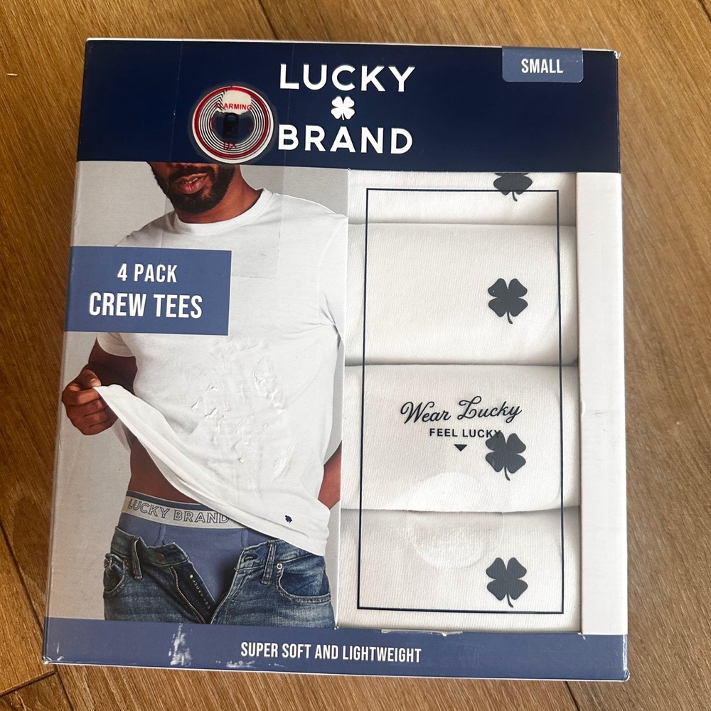 Lucky Brand Mens 4 Pack Crew Neck Tees White Super Soft Undershirts Small NIB
